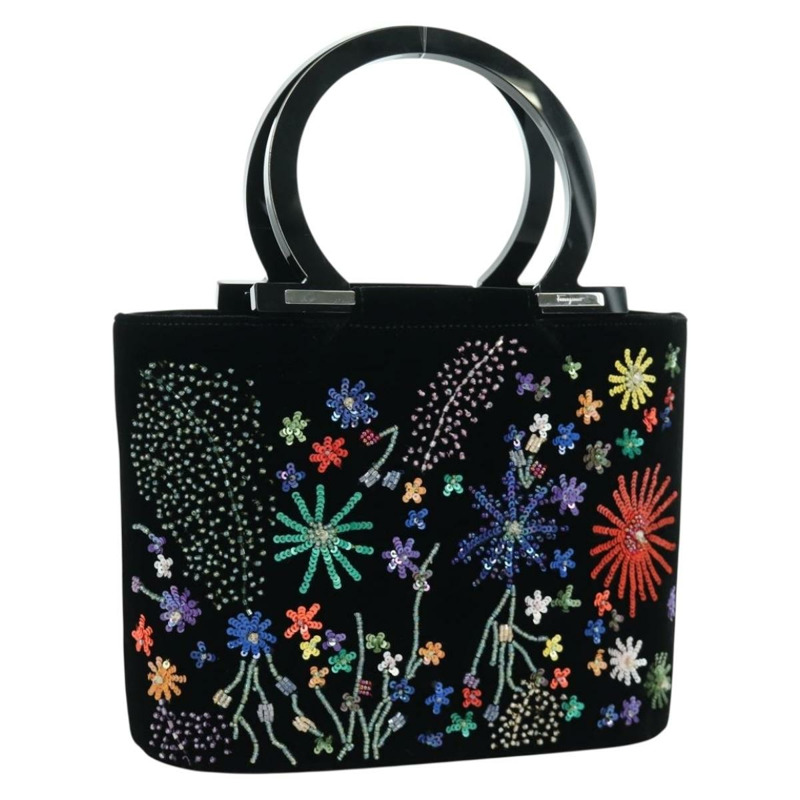 【日本直送】Salvatore Ferragamo 串珠手提包 絲絨 黑色 銀色 正品 172459V-0