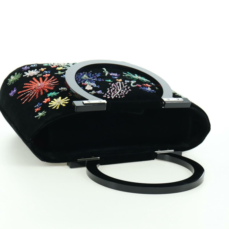 【日本直送】Salvatore Ferragamo 串珠手提包 絲絨 黑色 銀色 正品 172459V-5