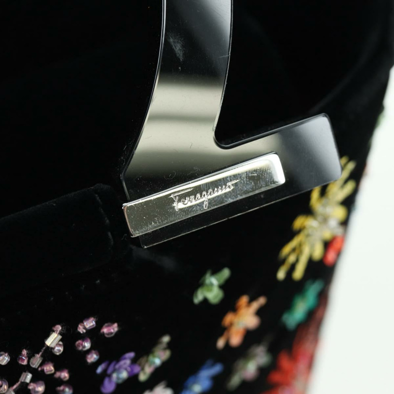 【日本直送】Salvatore Ferragamo 串珠手提包 絲絨 黑色 銀色 正品 172459V-19