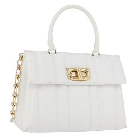 Salvatore Ferragamo Gancini 鏈條包 皮革 2way 白色金色 Auth 171530M