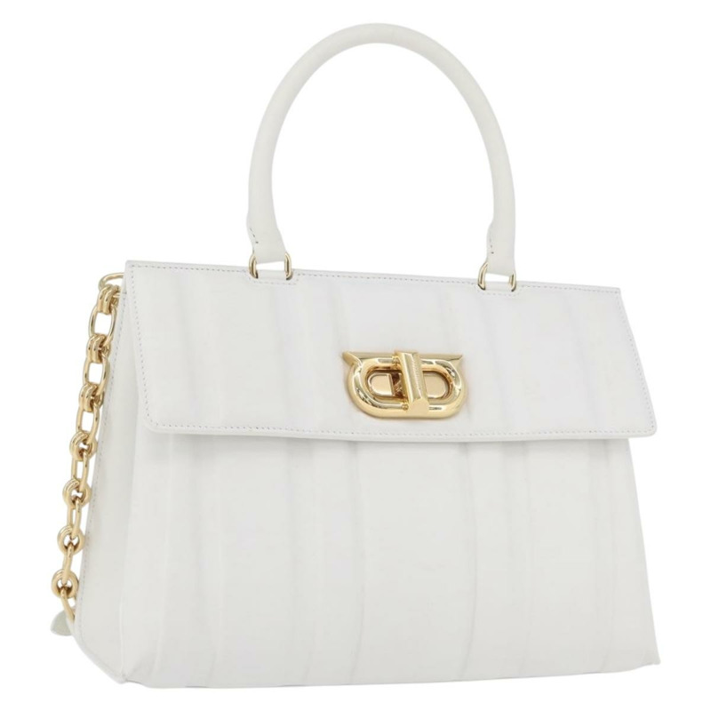 【日本直送】Salvatore Ferragamo Gancini 鏈條包 皮革 2way 白色金色 Auth 171530M-0