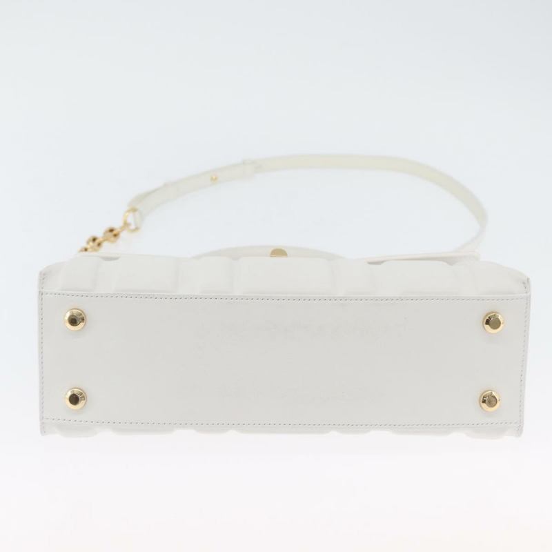 【日本直送】Salvatore Ferragamo Gancini 鏈條包 皮革 2way 白色金色 Auth 171530M-4