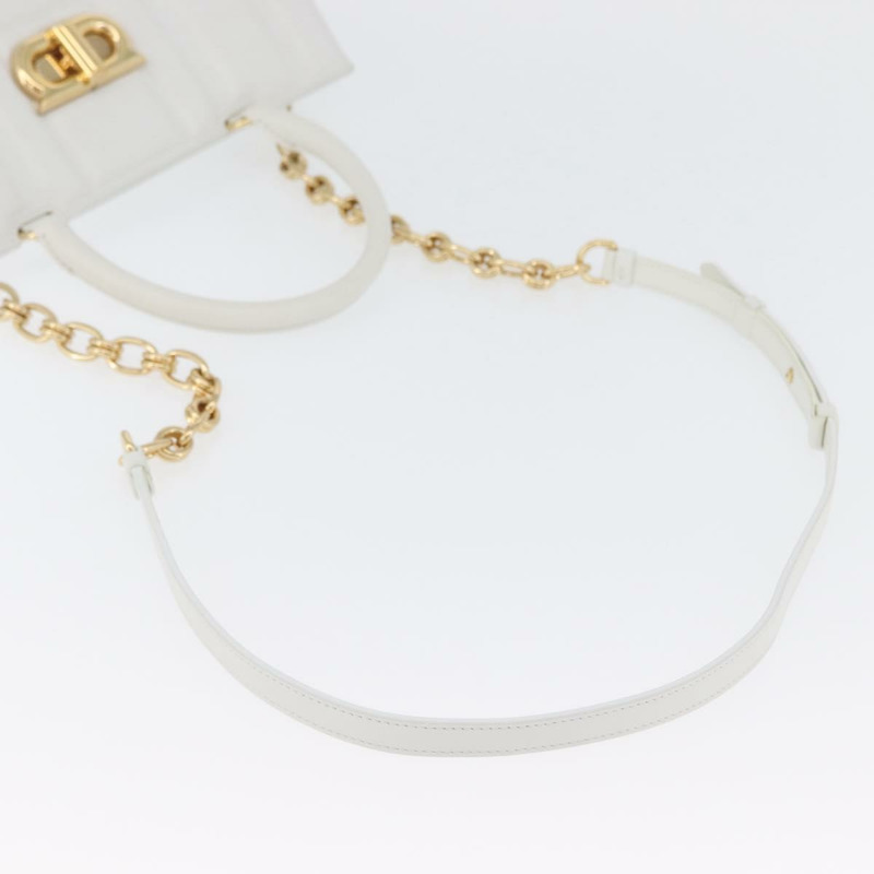 【日本直送】Salvatore Ferragamo Gancini 鏈條包 皮革 2way 白色金色 Auth 171530M-7