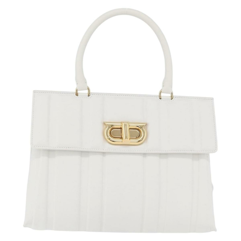 【日本直送】Salvatore Ferragamo Gancini 鏈條包 皮革 2way 白色金色 Auth 171530M-12