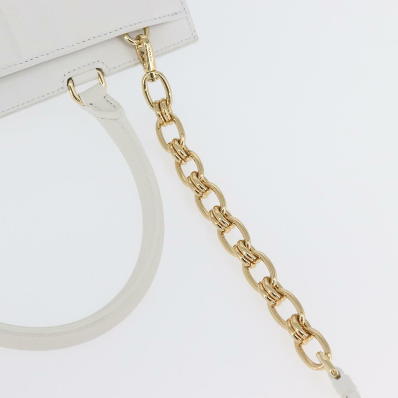 【日本直送】Salvatore Ferragamo Gancini 鏈條包 皮革 2way 白色金色 Auth 171530M-19