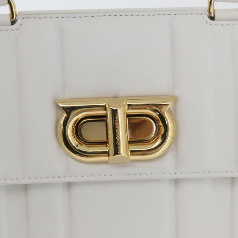 【日本直送】Salvatore Ferragamo Gancini 鏈條包 皮革 2way 白色金色 Auth 171530M-20