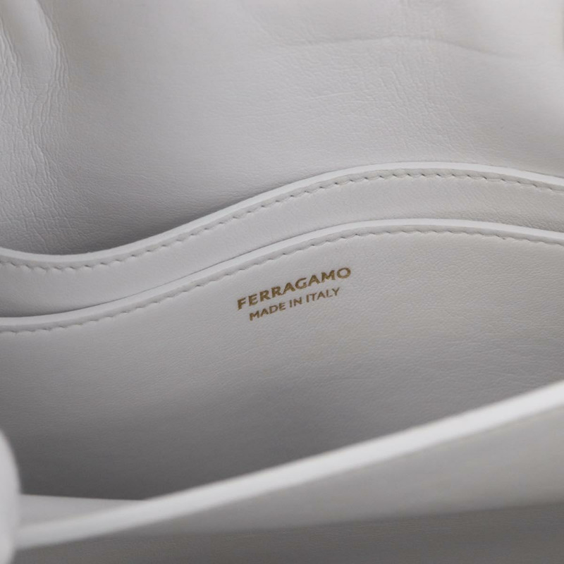 【日本直送】Salvatore Ferragamo Gancini 鏈條包 皮革 2way 白色金色 Auth 171530M-22