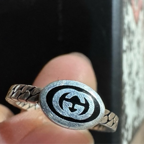 Gucci 925純銀 黑色琺瑯 可雙面戴