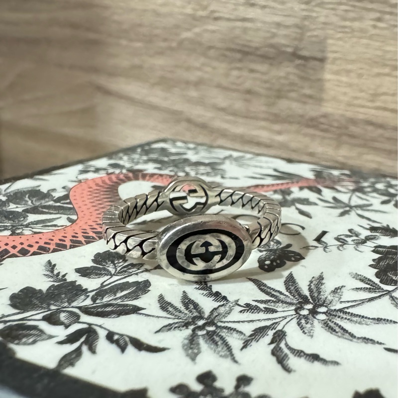 Gucci 925純銀 黑色琺瑯 可雙面戴-3