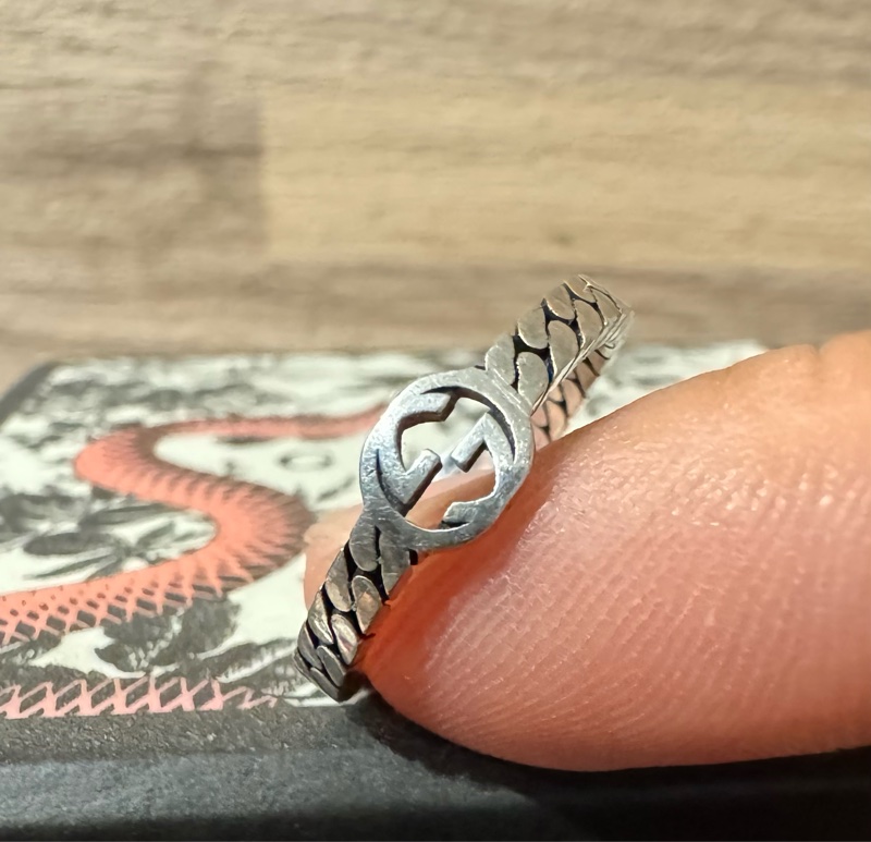 Gucci 925純銀 黑色琺瑯 可雙面戴-6