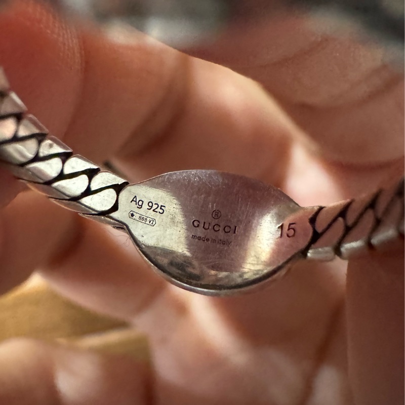 Gucci 925純銀 黑色琺瑯 可雙面戴-7