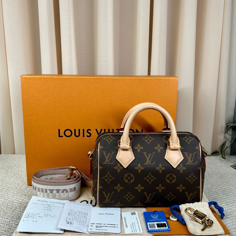 LV路易威登Speedy20老花枕頭包 經典老花配色 奶茶色肩帶 金色五金 手提單肩斜挎都可以 容量實用 日常百搭-5