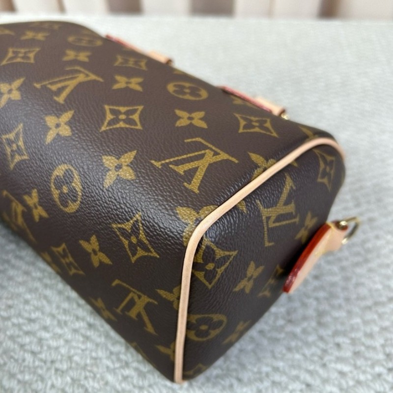 LV路易威登Speedy20老花枕頭包 經典老花配色 奶茶色肩帶 金色五金 手提單肩斜挎都可以 容量實用 日常百搭-9