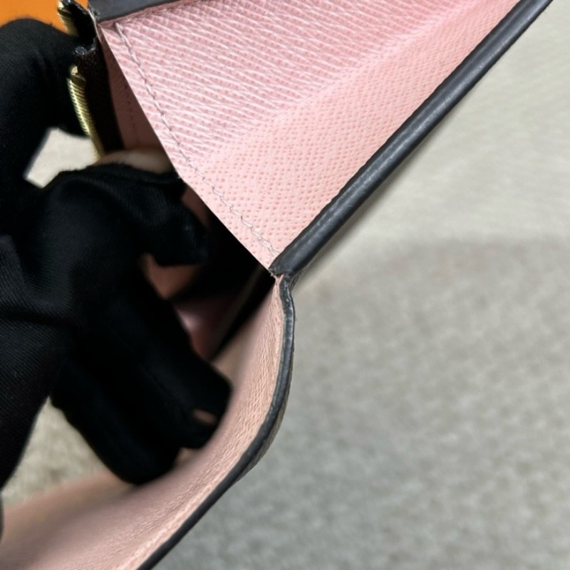 LV路易威登粉豆豆長款錢包 粉色內裡 有刻字 卡位充足 容量實用 日常百搭-13