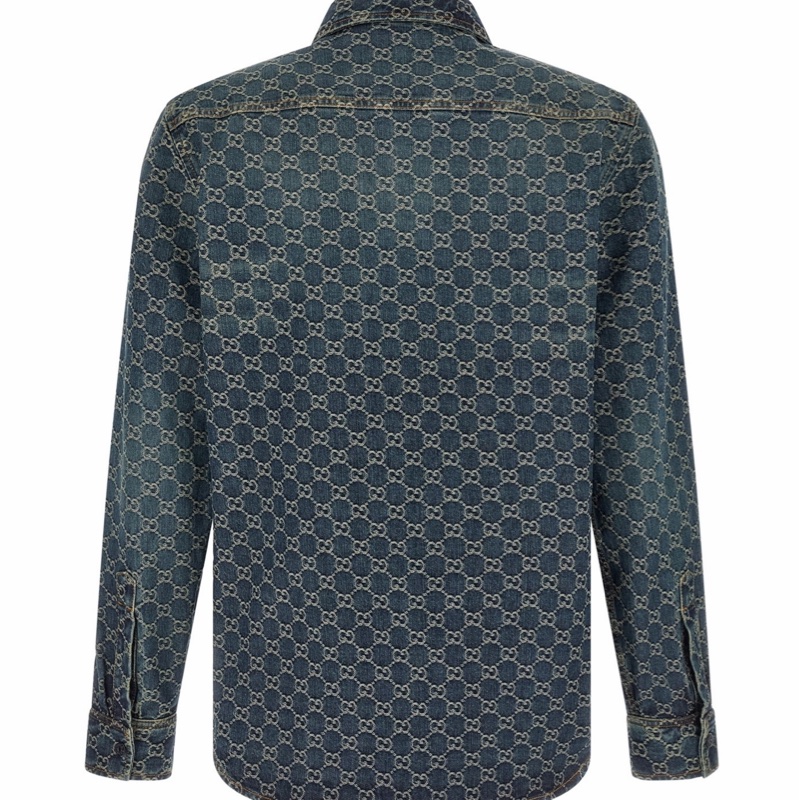 Gucci 男士 GG棉質牛仔提花襯衫IT-44 IT-46 IT-48 IT-50 IT-52 IT-54 IT-56 IT-58碼-2