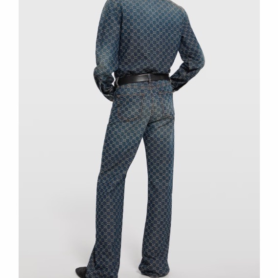 Gucci 男士 GG棉質牛仔提花襯衫IT-44 IT-46 IT-48 IT-50 IT-52 IT-54 IT-56 IT-58碼-3