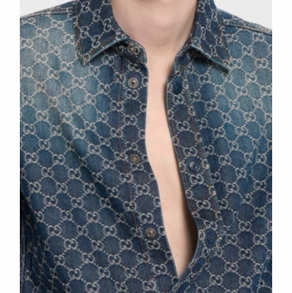 Gucci 男士 GG棉質牛仔提花襯衫IT-44 IT-46 IT-48 IT-50 IT-52 IT-54 IT-56 IT-58碼-4