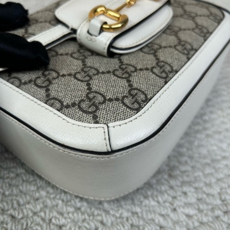 Gucci古馳1955白色老花馬銜扣馬鞍包 雙肩帶 可單肩可斜挎 上身超好看 經典復古又精緻 超級無敵百搭耐看 萬年經典不過時款-7