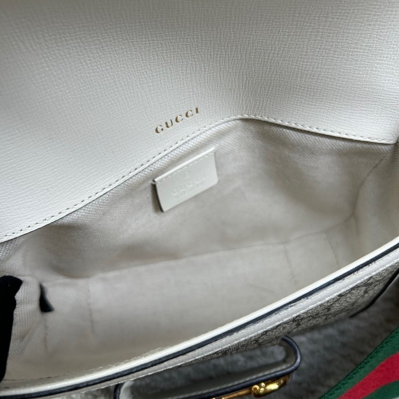 Gucci古馳1955白色老花馬銜扣馬鞍包 雙肩帶 可單肩可斜挎 上身超好看 經典復古又精緻 超級無敵百搭耐看 萬年經典不過時款-12