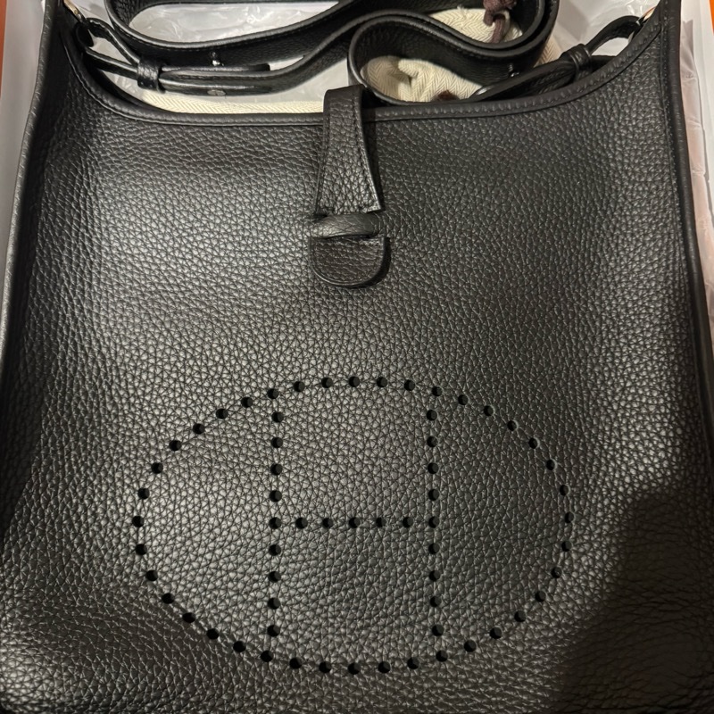 100%HERMES伊芙琳29 Z刻黑色銀扣-6