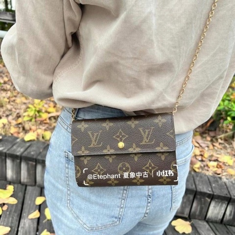 LV M61202 老花三折中夾 附卡夾鏈條組升級小包背🏅