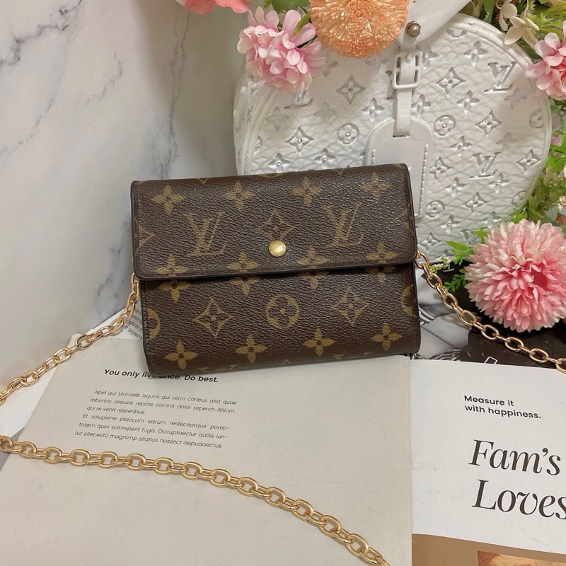 LV M61202 老花三折中夾 附卡夾鏈條組升級小包背🏅-1