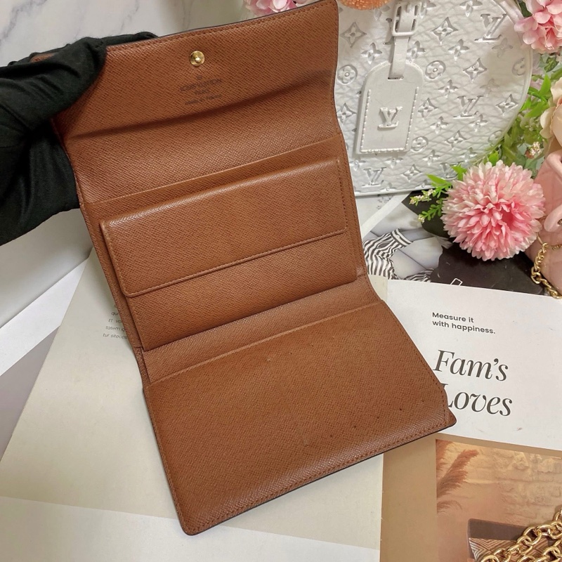 LV M61202 老花三折中夾 附卡夾鏈條組升級小包背🏅-5