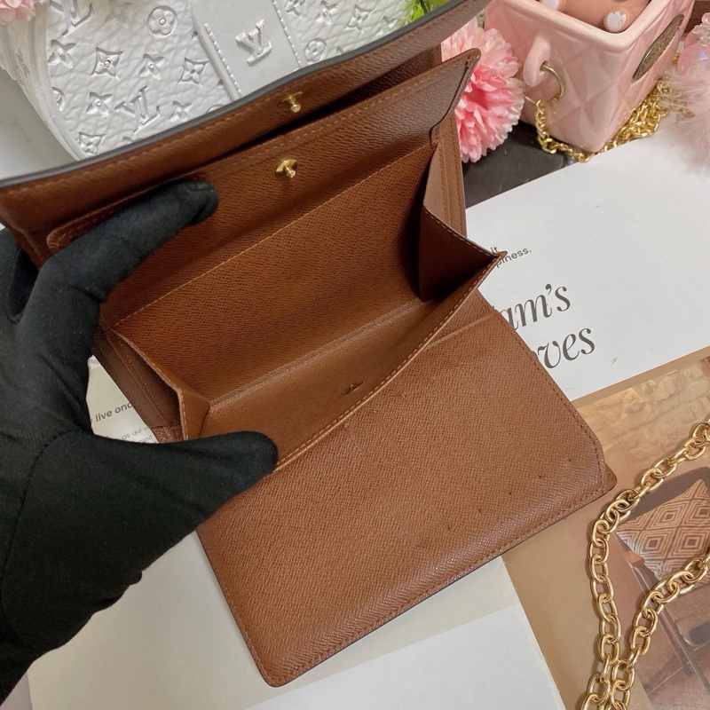 LV M61202 老花三折中夾 附卡夾鏈條組升級小包背🏅-8