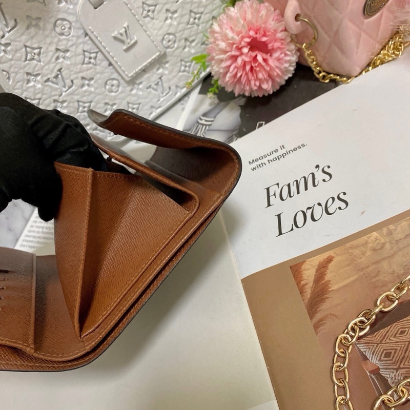 LV M61202 老花三折中夾 附卡夾鏈條組升級小包背🏅-9