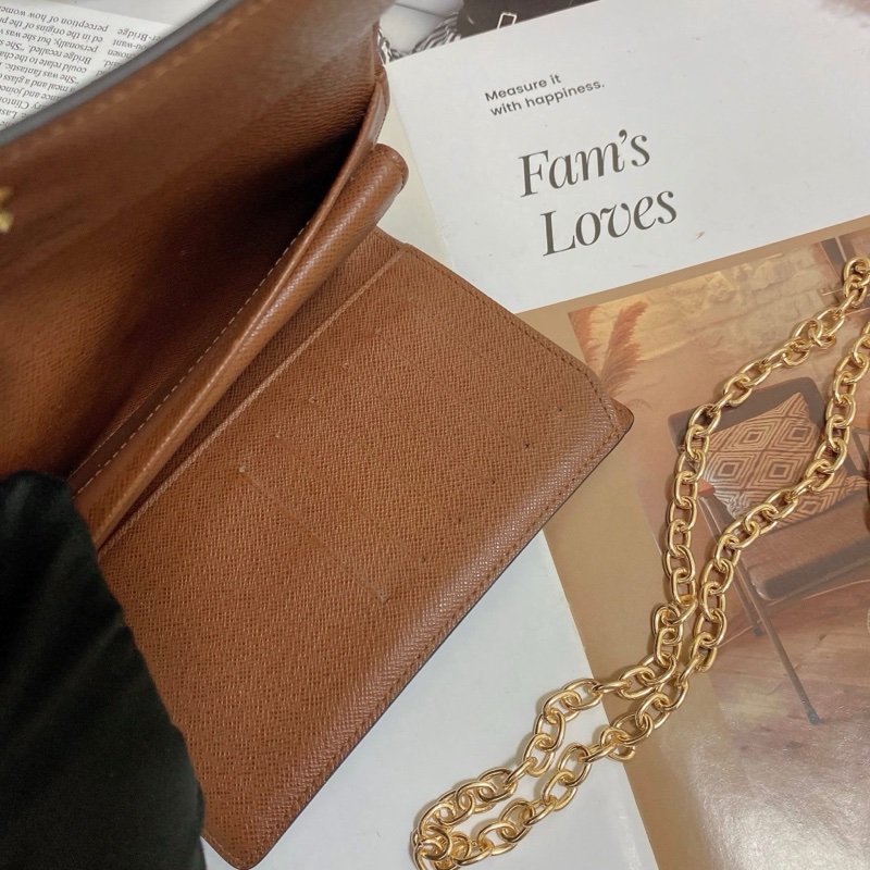 LV M61202 老花三折中夾 附卡夾鏈條組升級小包背🏅-11