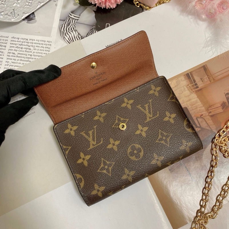 LV M61202 老花三折中夾 附卡夾鏈條組升級小包背🏅-13