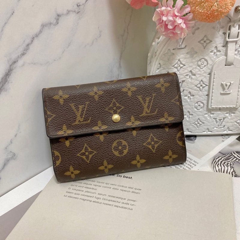 LV M61202 老花三折中夾 附卡夾鏈條組升級小包背🏅-16