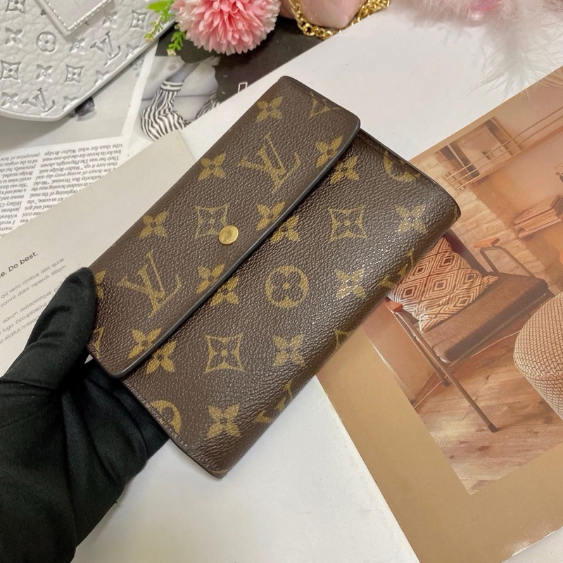 LV M61202 老花三折中夾 附卡夾鏈條組升級小包背🏅-21
