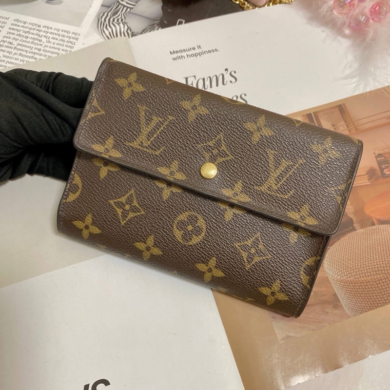 LV M61202 老花三折中夾 附卡夾鏈條組升級小包背🏅-23