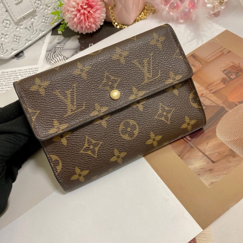 LV M61202 老花三折中夾 附卡夾鏈條組升級小包背🏅-24