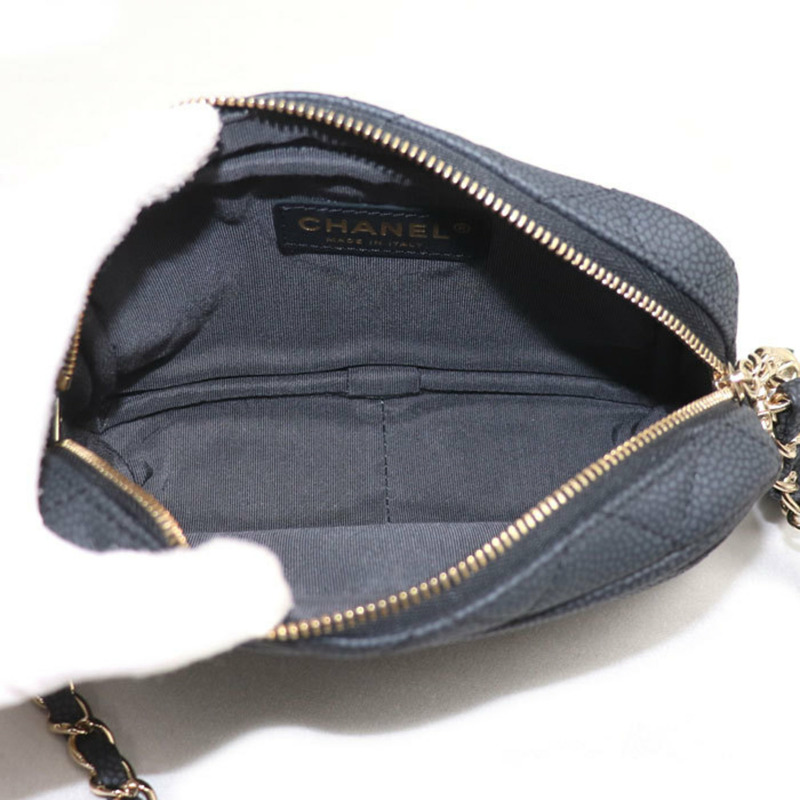 香奈兒魚子醬紋皮革絎縫相機包單肩包 黑色 A57717 女士-2