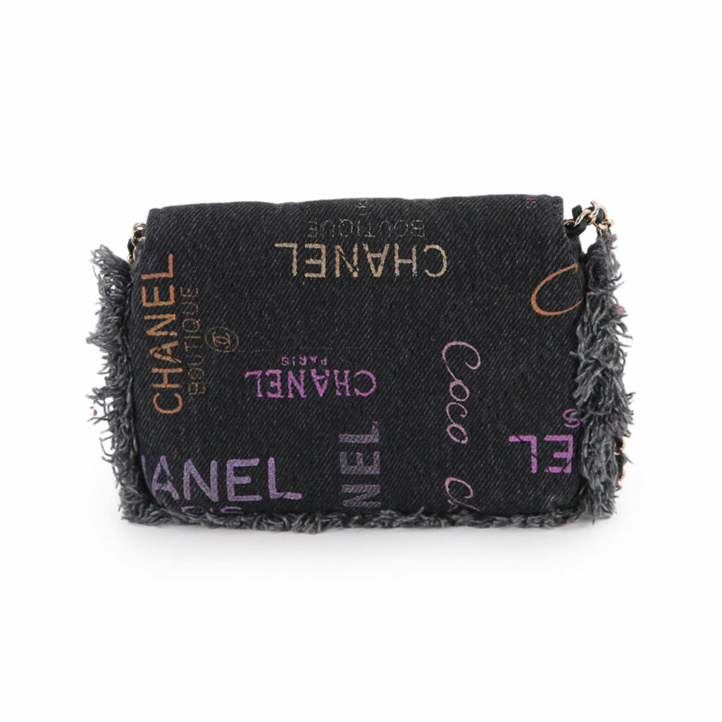 香奈兒 Matelasse 迷你鏈條肩背包，黑色牛仔布材質，金色五金配件 (AP2602)-2