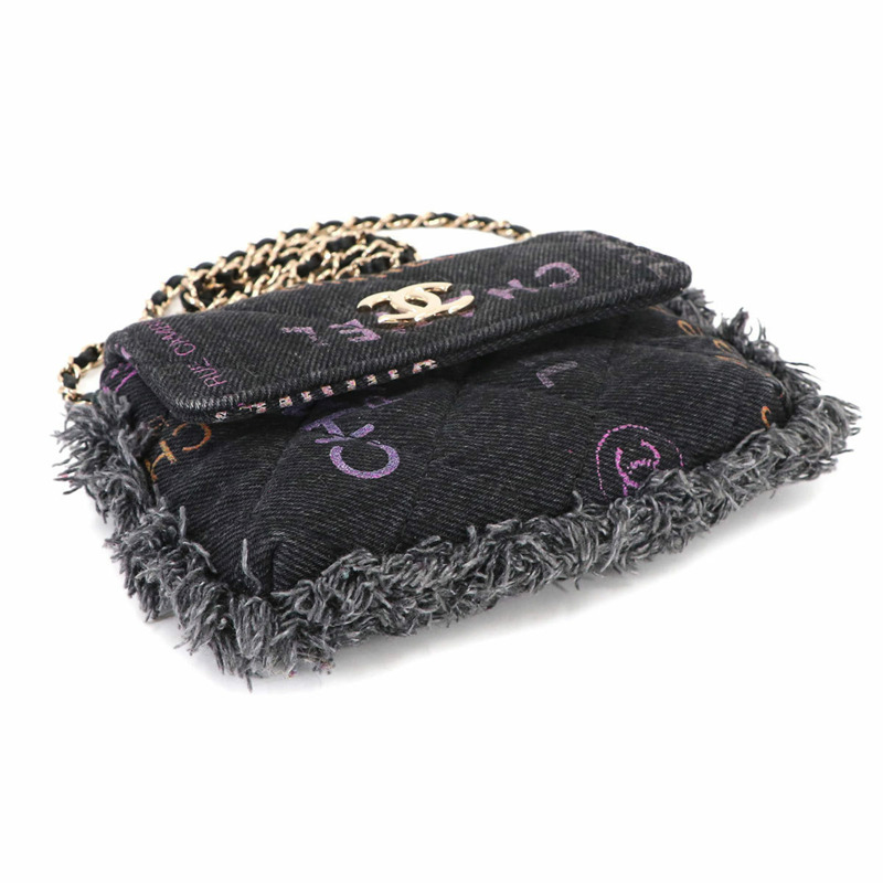 香奈兒 Matelasse 迷你鏈條肩背包，黑色牛仔布材質，金色五金配件 (AP2602)-4