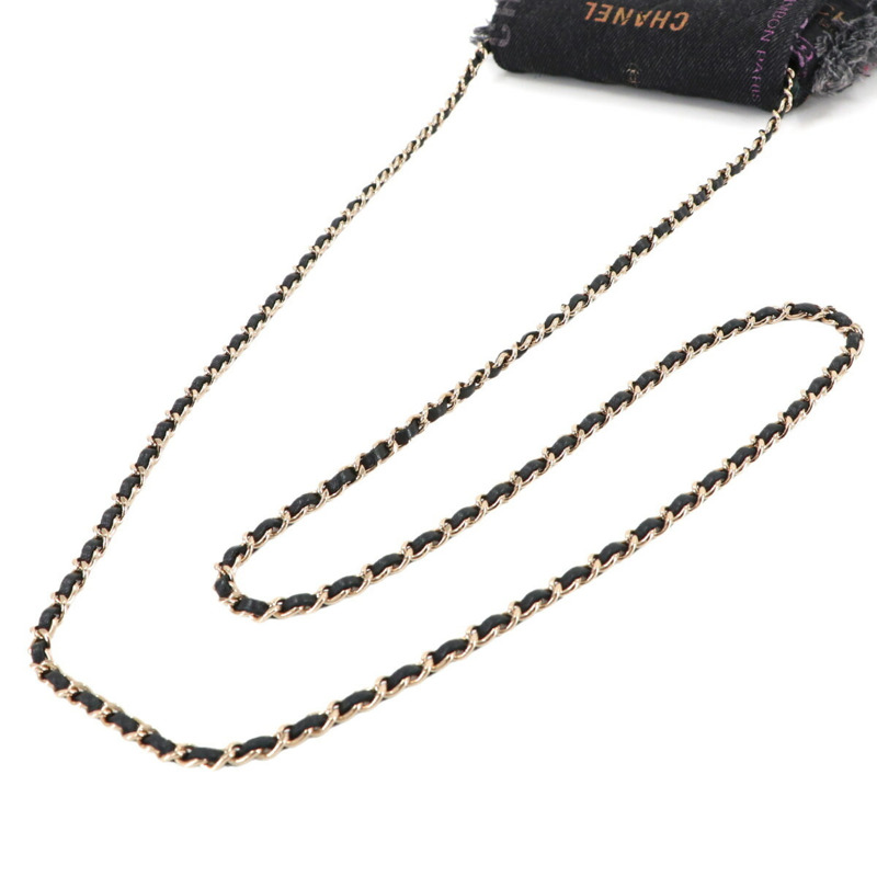 香奈兒 Matelasse 迷你鏈條肩背包，黑色牛仔布材質，金色五金配件 (AP2602)-5