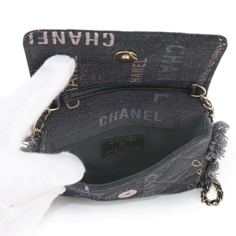 香奈兒 Matelasse 迷你鏈條肩背包，黑色牛仔布材質，金色五金配件 (AP2602)-6