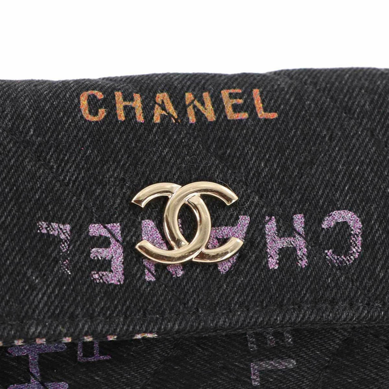 香奈兒 Matelasse 迷你鏈條肩背包，黑色牛仔布材質，金色五金配件 (AP2602)-8