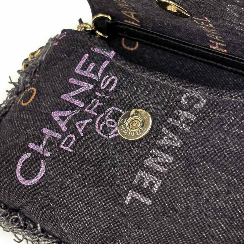 香奈兒 Matelasse 迷你鏈條肩背包，黑色牛仔布材質，金色五金配件 (AP2602)-9