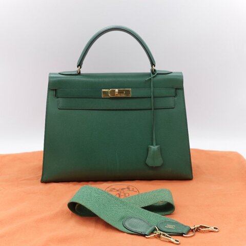 Hermès愛馬仕 Kelly 32 綠色 金釦 肩背包 手提包