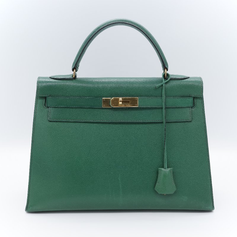 Hermès愛馬仕 Kelly 32 綠色 金釦 肩背包 手提包-1