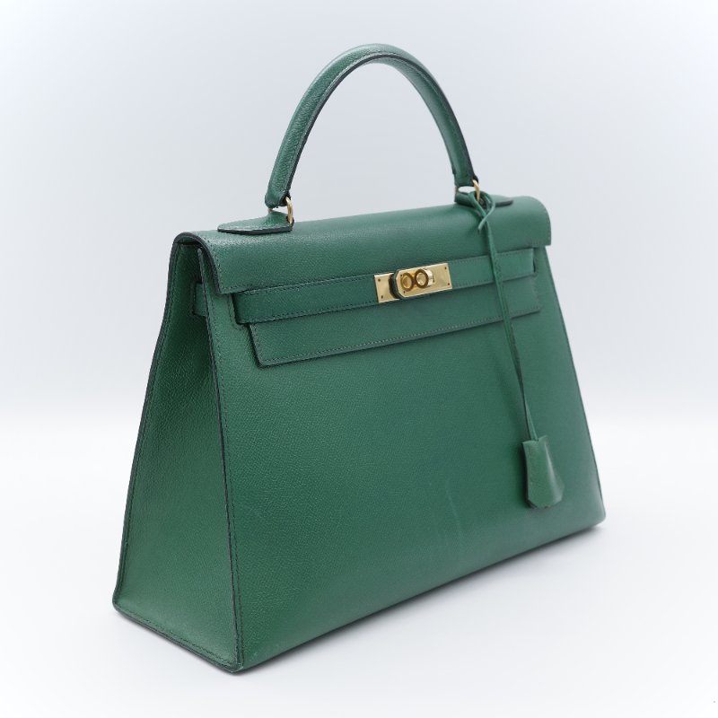 Hermès愛馬仕 Kelly 32 綠色 金釦 肩背包 手提包-2