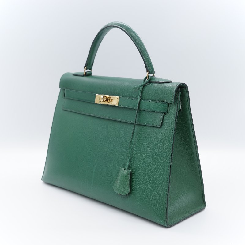 Hermès愛馬仕 Kelly 32 綠色 金釦 肩背包 手提包-3