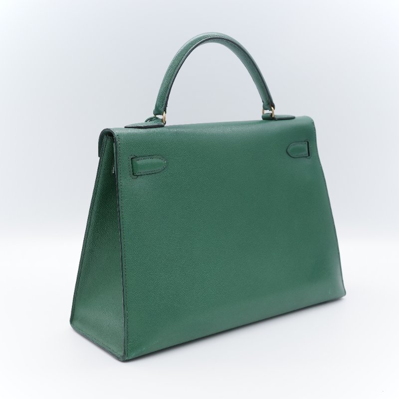 Hermès愛馬仕 Kelly 32 綠色 金釦 肩背包 手提包-4