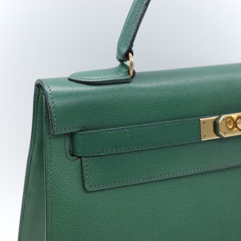 Hermès愛馬仕 Kelly 32 綠色 金釦 肩背包 手提包-8