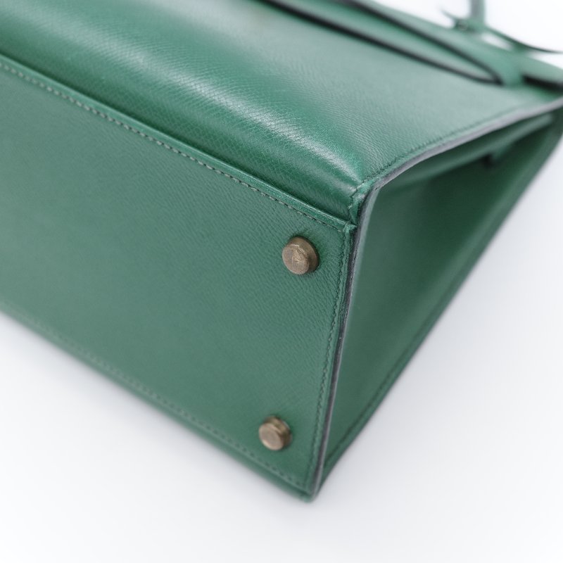 Hermès愛馬仕 Kelly 32 綠色 金釦 肩背包 手提包-10
