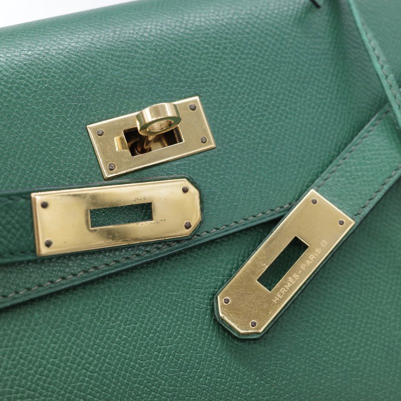 Hermès愛馬仕 Kelly 32 綠色 金釦 肩背包 手提包-17